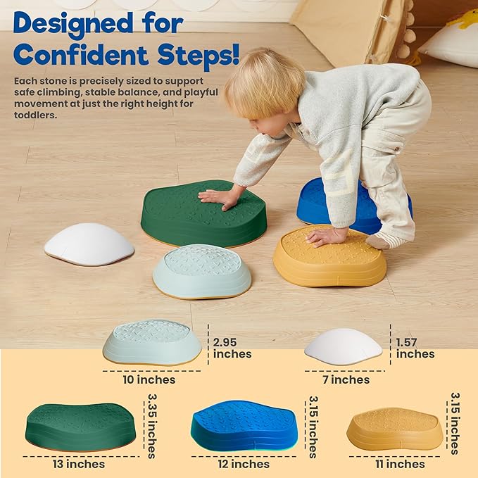 Stepping Stones – Indoor & Outdoor Obstacle Course Toys for Kids – Montessori Sensory & Motor Skill Development, Coordination & Active Play – Textured Educational Play Set