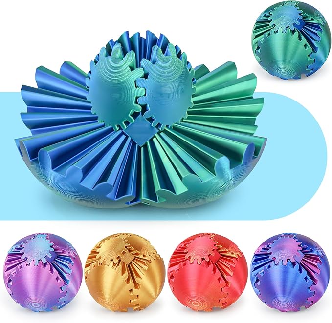 Gear Ball 3D Printed Cube Fidget Toy,Gear Sphere Fidget Toys,Sensory Toys for Stress and Anxiety Relief, Desk Toy Fidget Spinners,Stocking Stuffers for Adults & Kids Gift(Blue Green, 3.1 Inch)