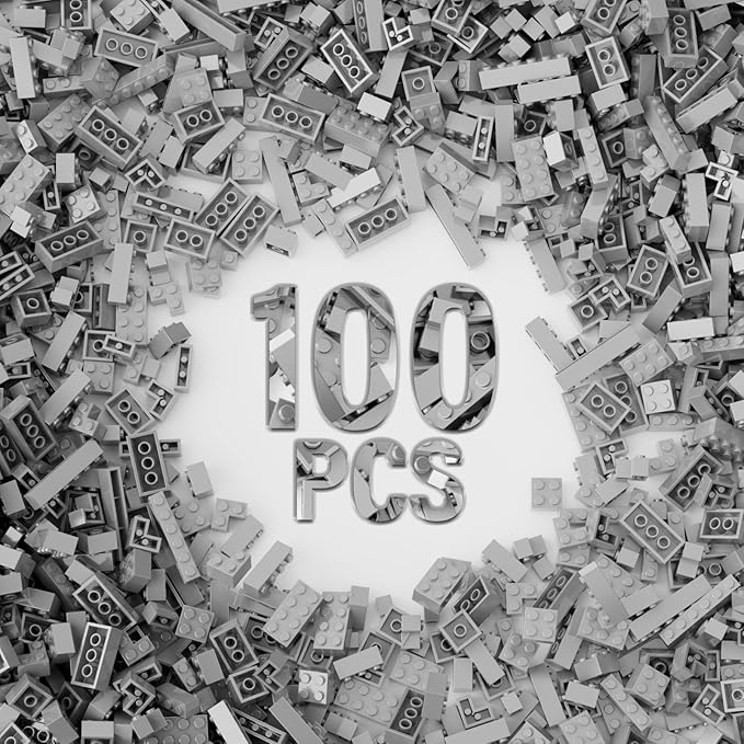 100 Piece Light Gray Bricks Bulk, 12 Size Light Grey Classic Building Blocks Bricks, Compatible with Lego Parts and Pieces(Color: Light Gray)