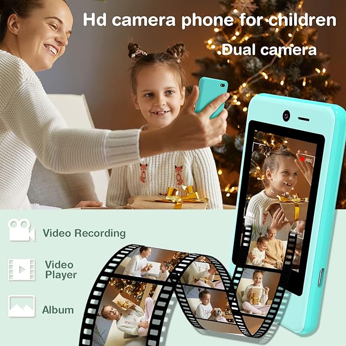 PTHTECHUS® Kids Phone Toy for Boys Girls, 3.8 "Touch Screen Toddler Smartphone with Fun Cameras 16 Games MP3 Music Player Audio Recorder Pedometer Torch Alarm Clock Children Phone for Ages 4-14