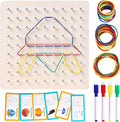 LovesTown Wooden Geoboard Montessori Toys for Kids Graphical Geo Board with Rubber Bands Educational Brain Teaser Toys for Boys Girls