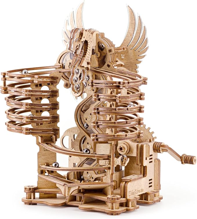 iDventure DIY Wooden Marble Run Mode Dragon – 3D Mechanical Wooden Puzzle Model Kit für Adults and Teens Hand Cranked Mechanical Gear with 15 Steel Balls