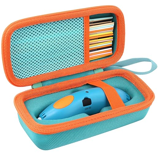 co2CREA Hard Case for 3Doodler Start+ Essentials (2024) 3D Pen Set - Storage Organizer with Custom Slots for Art Activity Set, Printing Filament Refill and USB Charger, Mint Green Case + Orange Zipper