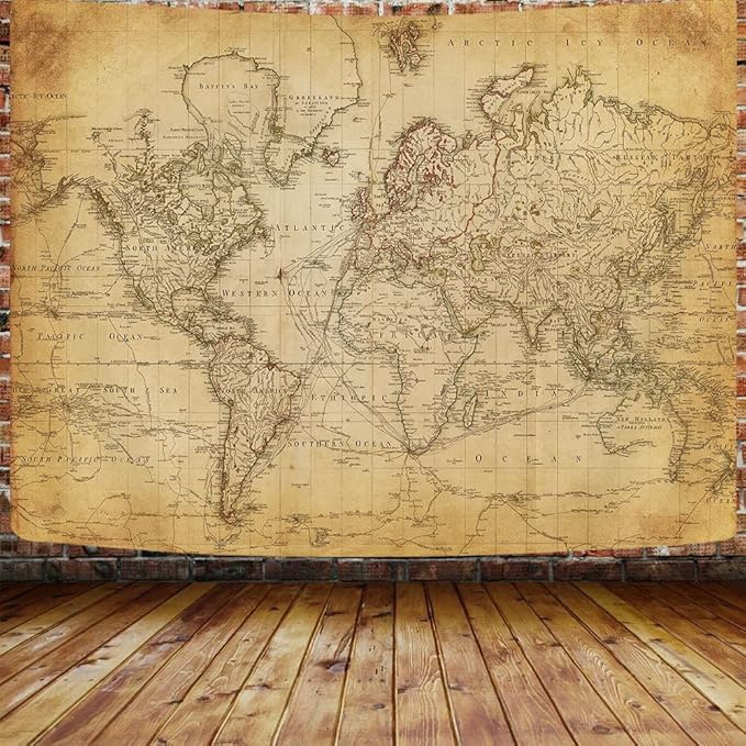 GOAOK Old World Map Tapestry, Vintage Map Geographical Distribution Tapestry Wall Hanging, Brown Historical Atlas Educational World Map Poster for Classroom Bedroom Living Room Office 40x30 Inch
