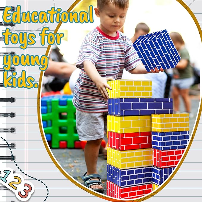Nuanchu 60 Pcs Cardboard Building Blocks for Kids Large Jumbo Square Rectangle Thick Cardboard Pretend Bricks for Building Stacking Game(Assorted Shapes)