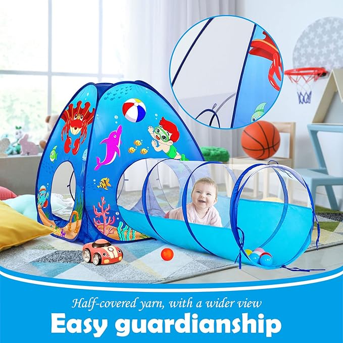SISTICKER 3pc Kids Play Tent: with Baby Ball Pit and Crawl Tunnel - Toddler Pop Up Climbing Toys - Indoor Outdoor Playhouse - Gift for Year Old Boys Girls (Balls NOT Included)