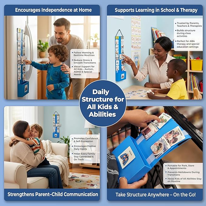 Visual Schedule for Kids – 133 Durable Plastic Picture Cards with Soft Loop Coins | Daily Routine & Chore Reward Chart for Home, School, Autism, ADHD & Special Needs Behavior Support