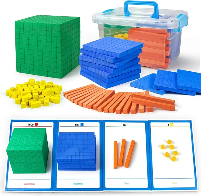 Foam Base Ten Blocks for Place Value, Early Counting, Manipulatives, Counters, Cubes - Kids Math Learning Tool