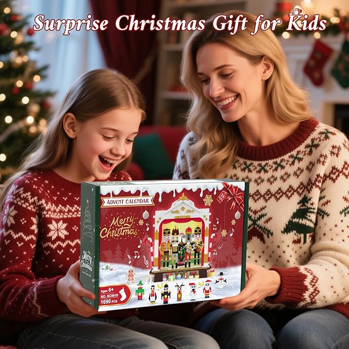 HOGOKIDS Advent Calendar 2025 Nutcracker Theater Building Set with Light, 24 Day Christmas Countdown Calendar 3.6 Mini Building Block Toy with 4 Nutcracker & 8 Minifigures, Gift for Adult Girl Boy 10+