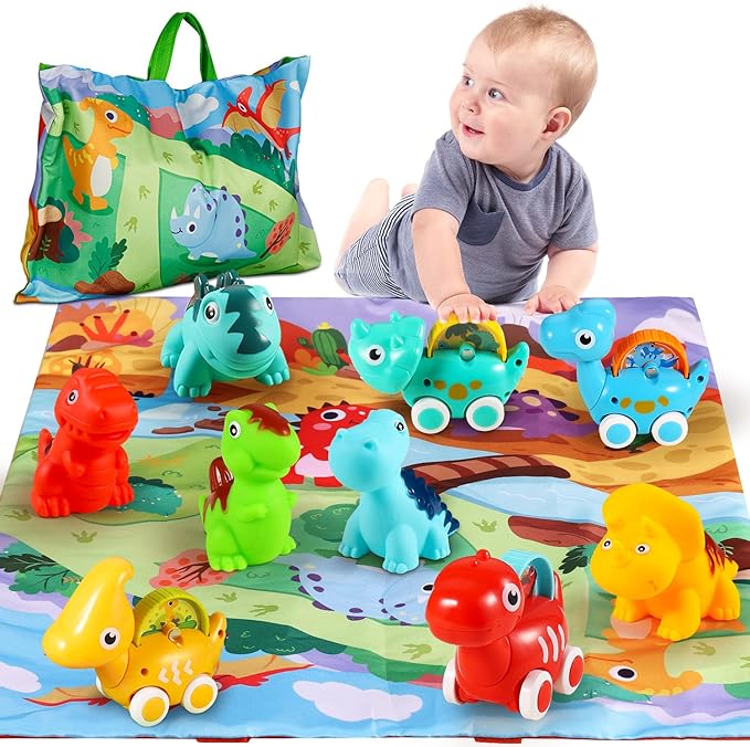 ALASOU 9 PCS Dinosaur Fantastic Creatures Car Toys with Playmat/Storage Bag|Baby Toys for 1 2 Year Old Boy|1st Birthday Gifts for Toddler|1 Year Old Boy Gift for Infant 12 18 Months