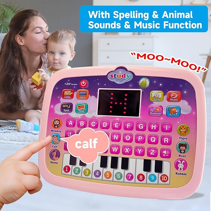 Wenbeier Kids Learning Tablet Toddler Tablet with LED Screen Teach Alphabet Numbers ABC Learning for Toddlers Electronic Learning Toy for Gifts for Boy Girl, Baby Toddler Ages 3 4 5 6