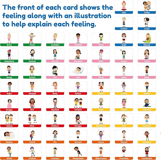 Emotion Cards for Kids, Feeling Cards Game | 60 Emotion & Feeling Flash Cards for Kids | Learn Feelings and Needs Cards | Teach Mixed Emotions & Emotional Intelligence Cards to Children & Toddlers