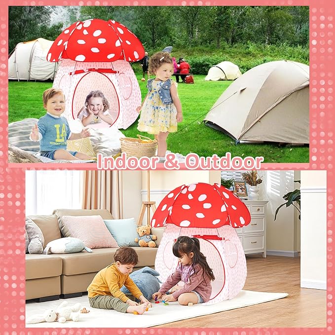 Play Tent for Kids Pop Up Tent Indoor Outdoor Boys and Girls Playhouse with Exquisite Design for Imaginative Mushroom Tent by CRAWLBO Patented(RED/Large)