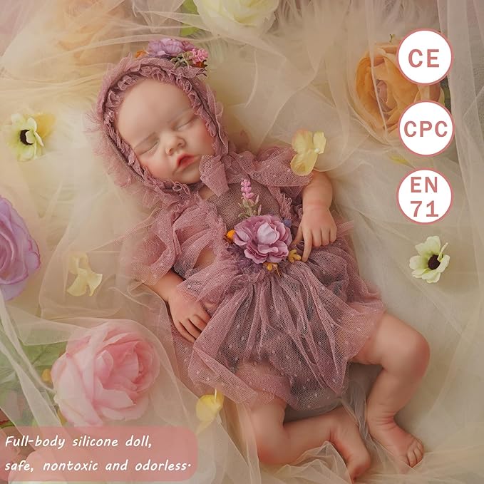 Full Silicone Reborn Baby Doll, 18 Inch Lifelike Newborn Girl, Reborn Baby Dolls Silicone Full Body Sleeping for Therapy & Memory Keepsake