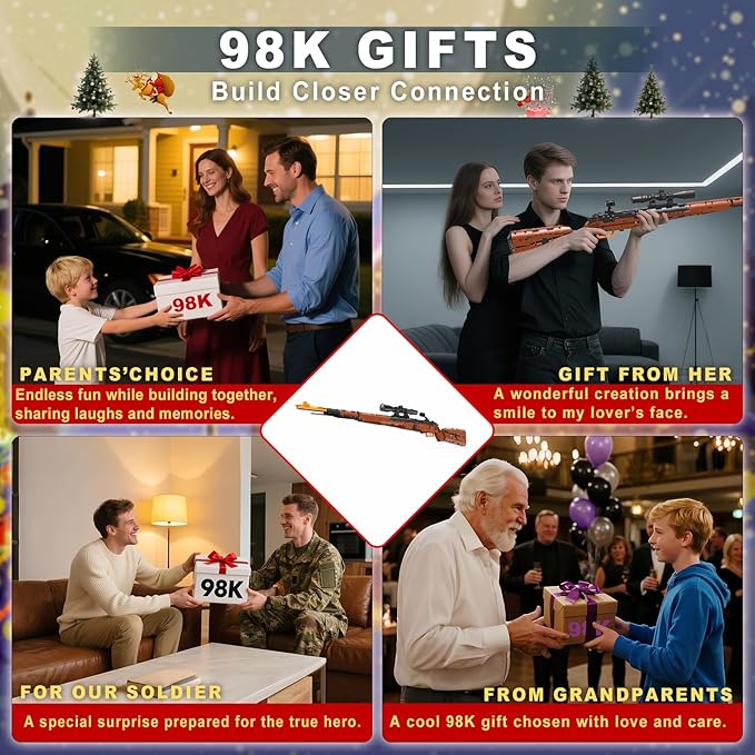 98k Building Blocks Gun-Sets for Adults Boys, 1:1 Sniper Rifle Big Model Kit That Shoot Army Toys for Kids Age 8+, Realistic Military Collection Cool Birthday Gifts for Teen Men 1280pcs