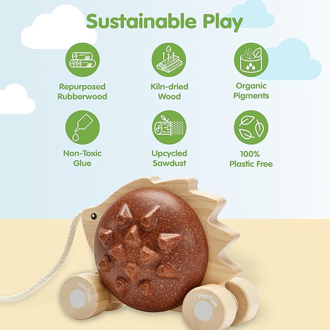 PlanToys Pull Along Hedgehog – Brown (5274)