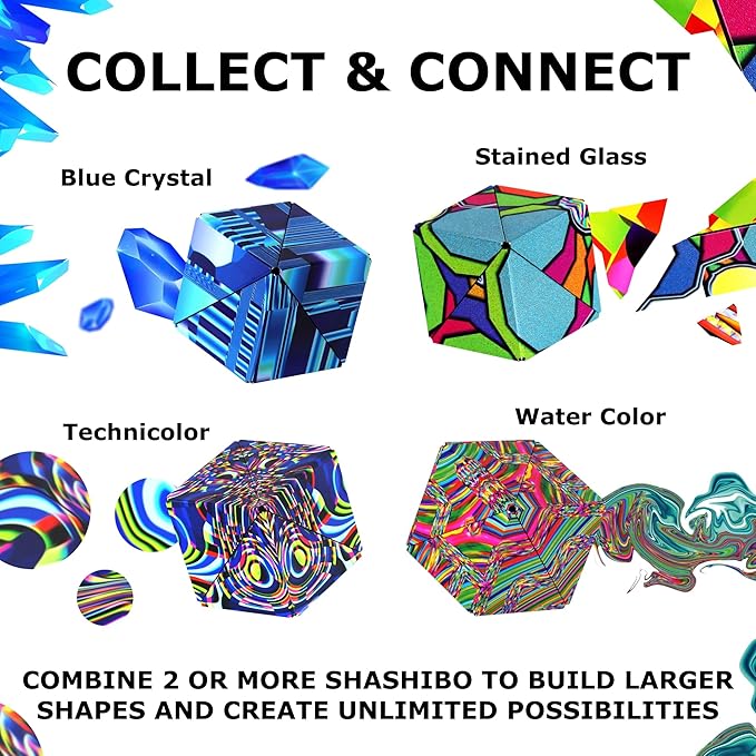 SHASHIBO Shape Shifting Box - Award-Winning Fidget Toy w/ 36 Rare Earth Magnets - Fidget Cube Transforms Into Over 70 Shapes, Sensory Toy Gift for Kids, Teens, and Adults (Blue Crystal)
