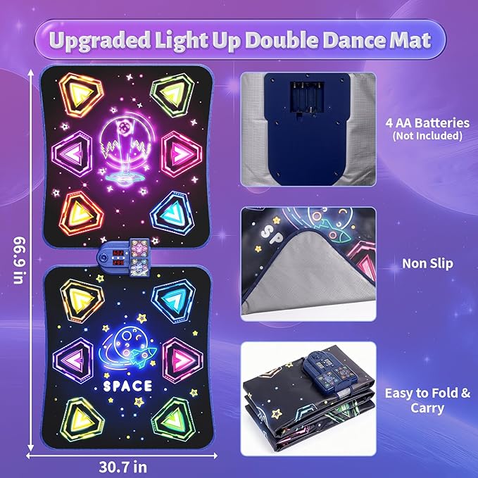 Dance Mat Toys for 3-12 Year Old Kids, Kids Dance Mat with Light-up 12-Button Bluetooth & 6 Modes, 2 Player Electronic Dance Pad Toys, Birthday Xmas Gifts for 3 4 5 6 7 8 9 10+ Year Old Girls Boys