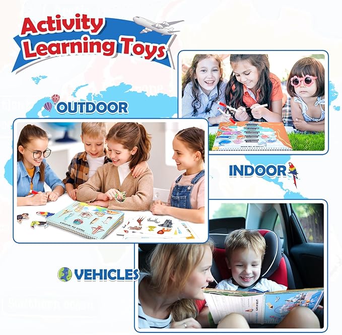 Toys for 3-8, Geography Busy Book Sensory Toys for Boys 3-6 Educational Toy for Kids Boy 4-9 Preschool Learning Activities Homeschool Birthday Gift for Girls and Boys Ages 5-7