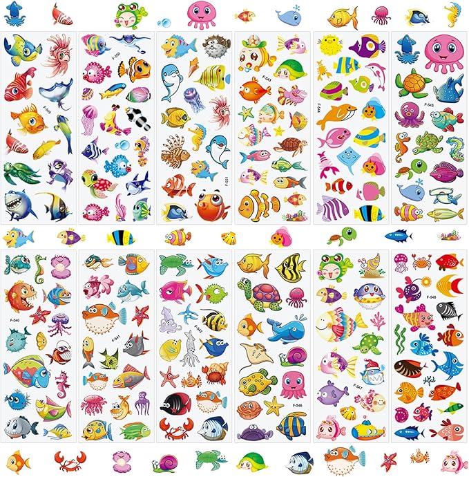 36 Sheets Underwater Stickers for Kids - 900+ 3D Puffy Sea Animal Stickers | Fish, Dolphin, Shark, Octopus, Turtle | Reusable, Waterproof | Crafts, Scrapbooking, Party Favors