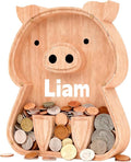Personalized Wooden Piggy Bank for Kids, Custom Name Cute Wood Bank Large for Boys Initial Coin Bank Personalized Wood Money Save Box for Birthday Christmas and Festival