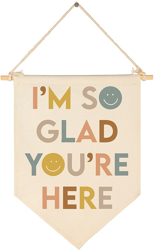 I'm So Glad You're Here-Classroom Decor-Teacher Gifts-Inspirational Classroom Decor-Welcome Poster-Canvas Hanging Pennant Flag Banner Wall Sign-Positive Affirmation Motivational Quote