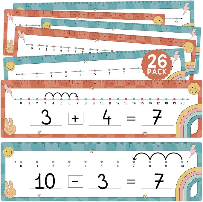 26 Pack Boho Groovy Number Line Dry Erase Boards Cards, 14"x4" Double-Sided, Math Manipulatives for Kids, Student, Kindergarten Elementary Special Education 1st Grade Classroom Must Haves