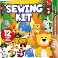 QUOKKA Kids Crafts Ages 4-8, DIY Beginner Needle and Thread Kit - 12 Wild Animals Sewing Kit Basic - Fun Arts Crafts for Kids Ages 6-8 Girls Boys - Plastic Needles, Scissors - 6+ Year Old Girl Gifts