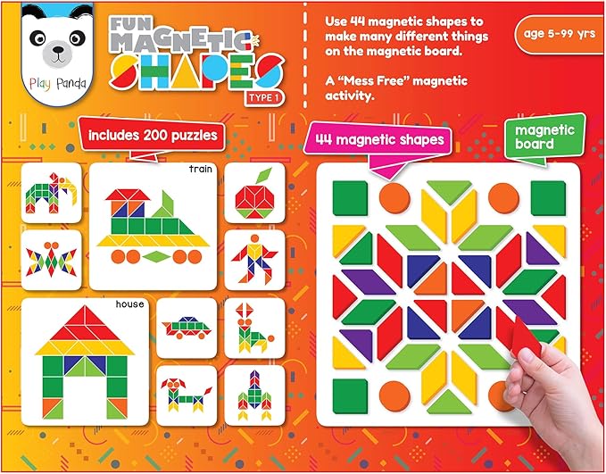 Magnetic Tangram Puzzle Educational Toy| 200 Patterns, 44 Magnet Tangram Pieces with Board, Pattern Book & Display Stand | STEM Learning Toys for Toddlers Ages 4 5 6+ Years|Gifts for Girls & Boys