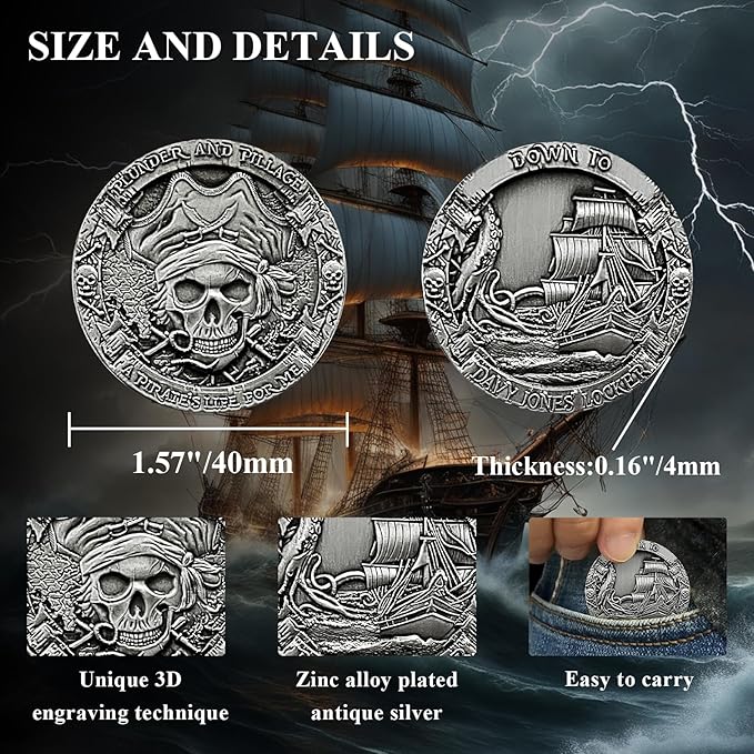 CHURYUML Davy Jones Coin A Pirates Life Down to Davy Jones Locker Pirate Enthusiasts Collectible Pirate Themed Party Gifts