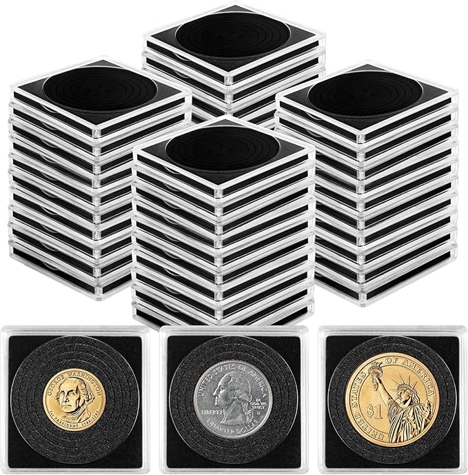 80 Pcs Adjustable Acrylic Coin Collection Cases with Sponges, Coin Snap Holder, Silver Dollar Protection Cases for Collectors, Coin Dollar Collection Supplies(20mm-40mm)