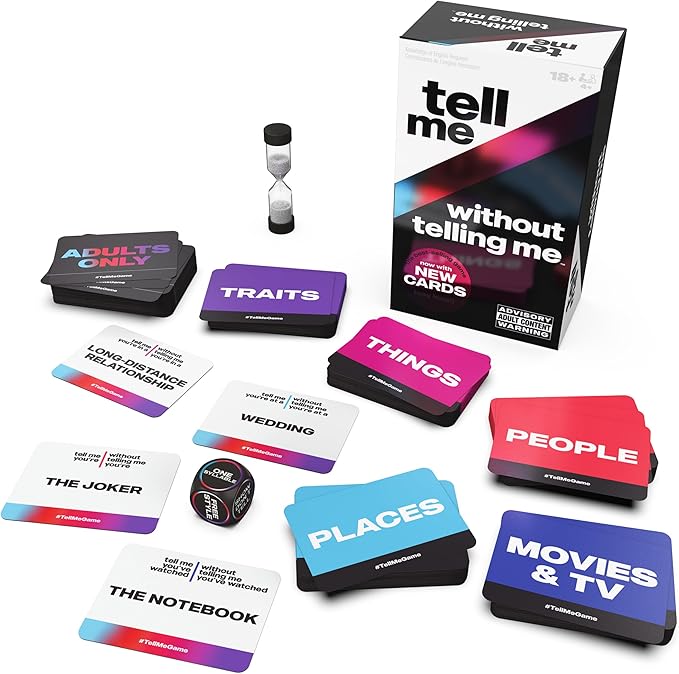 Spin Master Games, Tell Me Without Telling Me, 2025 Edition with New Cards, The Viral Adult Party Game for Bachelorette Parties, College, Friendsgiving, Adult Card Game, 4+ Players, for Ages 18 & Up