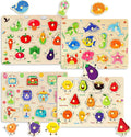 Wooden Peg Puzzles for Toddlers, 4 PCS Toddler Puzzles Set-Fruits, Sea Animals, Home Appliances, Vegetables, Baby Puzzle Montessori Toys for 3 4 5 Years Boys Girls, Kids Preschool Learninng Toys Gift