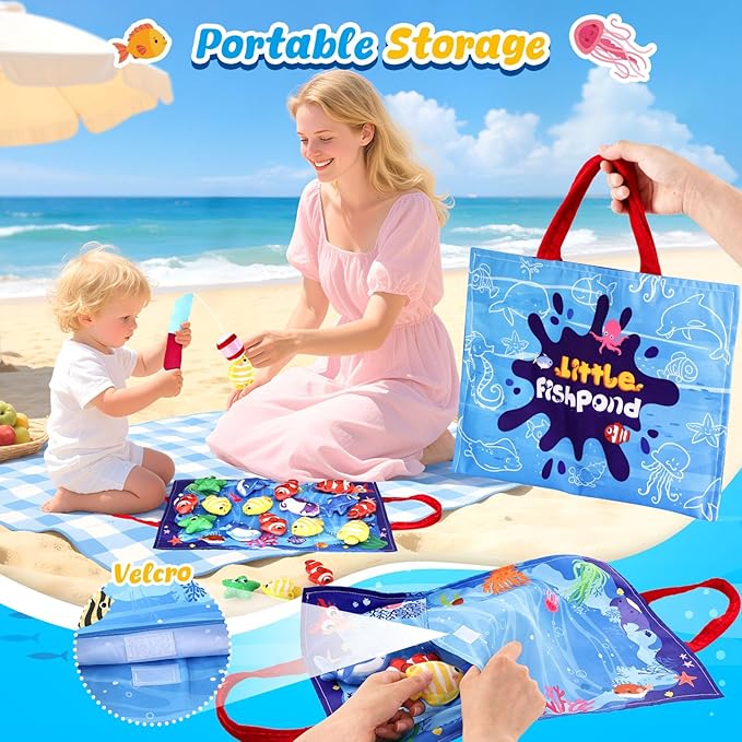 LovesTown Montessori Toys for Toddlers, Preschool Learning Toys Cloth Fishing Games with Stacking Cups Color Sorting Games for Kids Gifts for Boys Girls