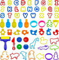 FRIMOONY Plastic Dough Tools for Kids, with Capital Letters, Cookie Cutters, Stamps, Multi-Color, 61 Pieces