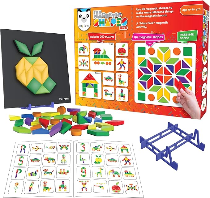 Magnetic Tangram Puzzle Educational Toy| 200 Patterns, 44 Magnet Tangram Pieces with Board, Pattern Book & Display Stand | STEM Learning Toys for Toddlers Ages 4 5 6+ Years|Gifts for Girls & Boys