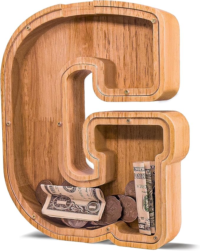 Wooden Letter Piggy Bank for Kids Larger Letter Piggy Bank for Boys and Girls Personalized Piggy Bank Initial Coin Bank Wood Kids Money Bank for Birthday and Festival