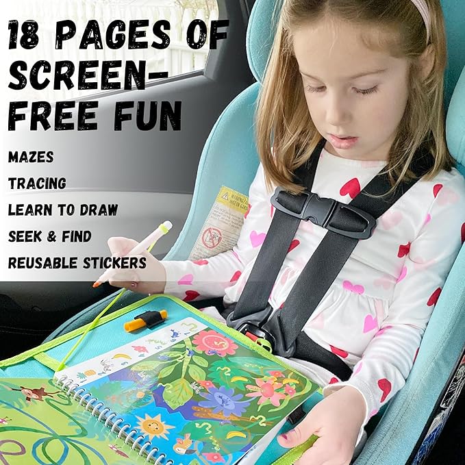 Totebook Kids Travel Educational Activity Book with Washable Markers - Car and Airplane Activities, Learning Toys for Toddlers- Reusable Stickers for Ages 4, 5, 6 (Jungle & Extra Ocean Book)