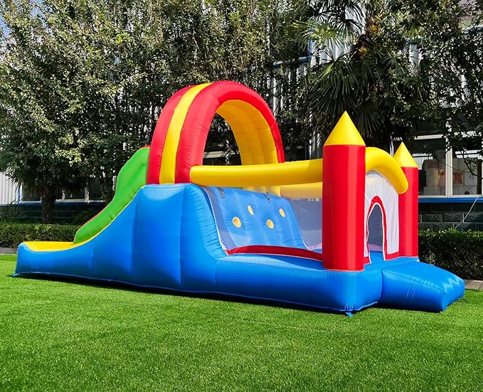 HuaKastro 16x7.2FT Inflatable Bounce House with 2 Racing Slides & Large Climbing Wall, 3 in 1 Kids Inflatable Trampoline Rainbow Jumping Castle Kids Backyard Playgrounds - with Air Blower