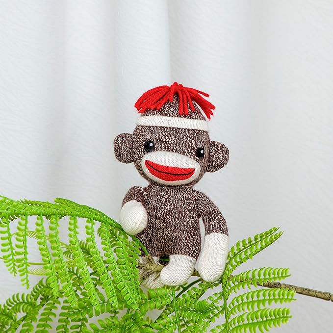 Plushland Adorable Sock Monkey, The Original Traditional Hand Knitted Stuffed Animal Toy Gift-for Kids, Babies, Teens, Girls and Boys Baby Doll Present Puppet 6 Inches (Brown)