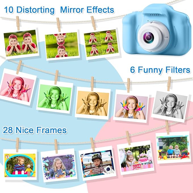GKTZ Toys for Girls Age 3-8, Kids Camera Digital Video Toddler Camera Children Camcorder Birthday Gifts for 3 4 5 6 7 8 Year Old Girls with 32GB SD Card (Blue)