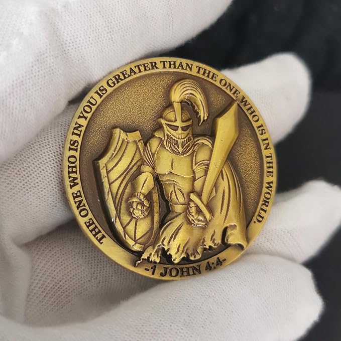 Faith-Forged Knight Christian Challenge Coin I Can Do All Thing Through Christ Bible Verses Pocket Hug Token (Single Coin)