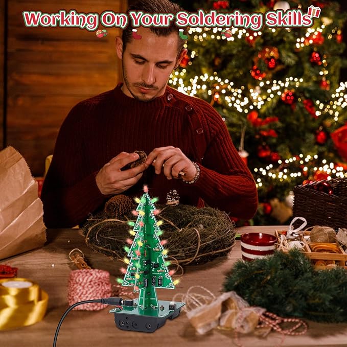 Christmas Tree Soldering Project, Icstation 3D Xmas Tree Soldering Kit with LED Flashing Lights DIY Soldering Practice 3 Colors Christmas Tree Assemble Kit for Learning Teaching STEM Educational