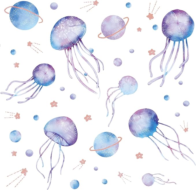 Starry Sky Jellyfish Wall Sticker Glow in The Dark Wall Stickers Stars Fluorescent Green Luminous Wall Decals DIY Peel Stick Art Decor for Walls Ceiling Kids Bedroom Living Room Nursery Girls and Boys(Green)