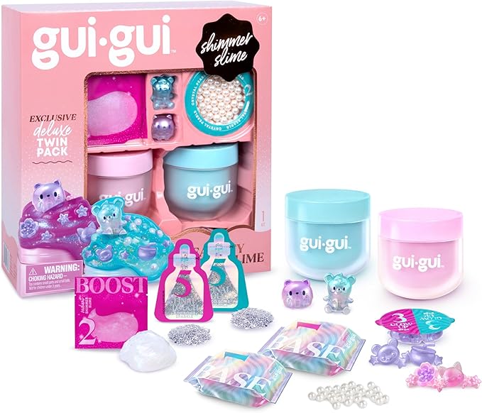 Gui Gui Scented Shimmer Deluxe Duo Pack with 2 Iridescent Slimes, 5 Step DIY Process to Customize Your Ultimate Slime Glow-Up, Resealable and Reusable Container, ASMR Experience