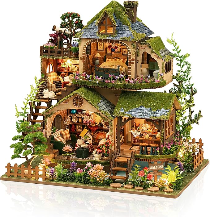 Miniature House Kit, 3D Wooden Puzzles for Adults, DIY Miniature Kit, Dollhouse Kit, Mini House Building Kit, Doll House Kits for Adults Teen to Build (Forest Adventure)