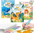 TECJOE 3 Pack Paint with Water Coloring Books for Toddlers, Watercolor Paint Set with 6 Brushes, Painting Activity for Kids Ages 4 5 6 7 8, Christmas Gift Arts & Crafts Toy, Princess, Dinosaur & Sea