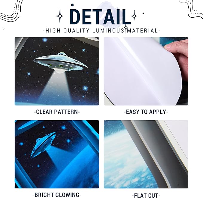 Glow in The Dark 3D Space Wall Decals, Set of 3 Galaxy Window Stickers for Wall, Space Themed Room Decor for Kids Boys (Blue)