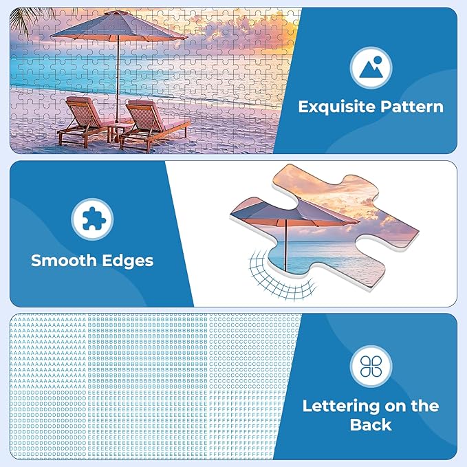 Puzzles for Adults 500 Pieces,Hawaiian Sunset Beach Puzzle for Adults,500 Pieces Tropical Ocean Sunrise Puzzles,Beach Chair Jigsaw Puzzle,Perfect for Game Night Giving Puzzle,20.5x15 in