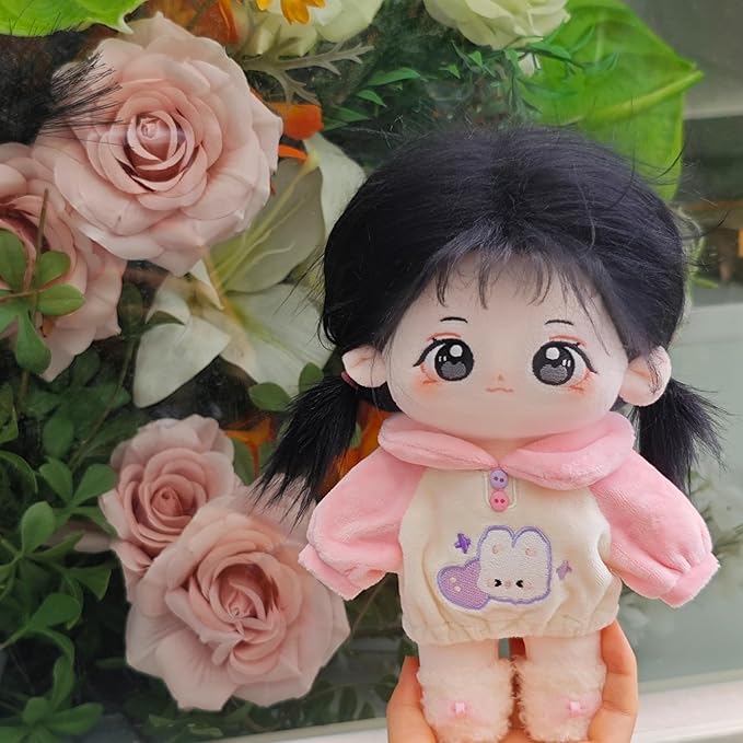 CALEMBOU Plush Doll, 20cm Cute Cotton Doll with Skeleton, Anime Plushies Soft Stuffed Dress Up Dolls, Kawaii Plush Toys Gift Come with Clothes (Doll&Clothes-Doufu-B)